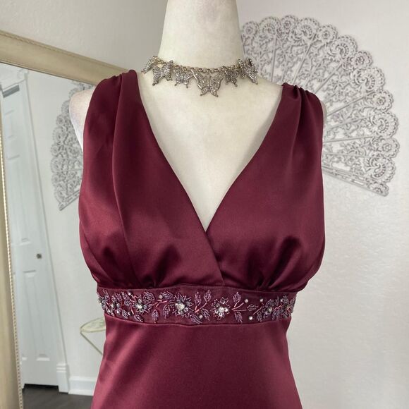Burgundy Red Ethereal Whimsygoth Embroidered Evening Prom Formal Slip Dress S/6 - Picture 3 of 8